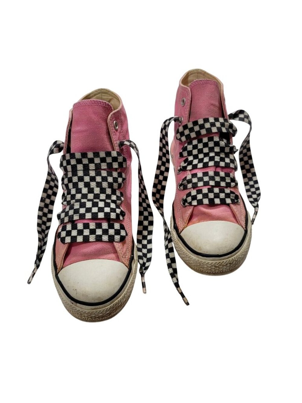 Converse Kids All Star High Top Sneakers Pink Checkered Laces Size 2